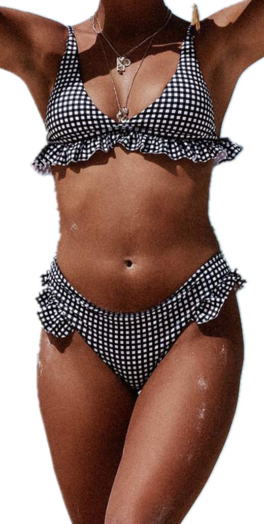 Ocean Plus Volantes de Mujer Sin Espalda Traje de Baño de Dos Piezas con Tirantes de Espagueti Conjunto de Bikini Halter