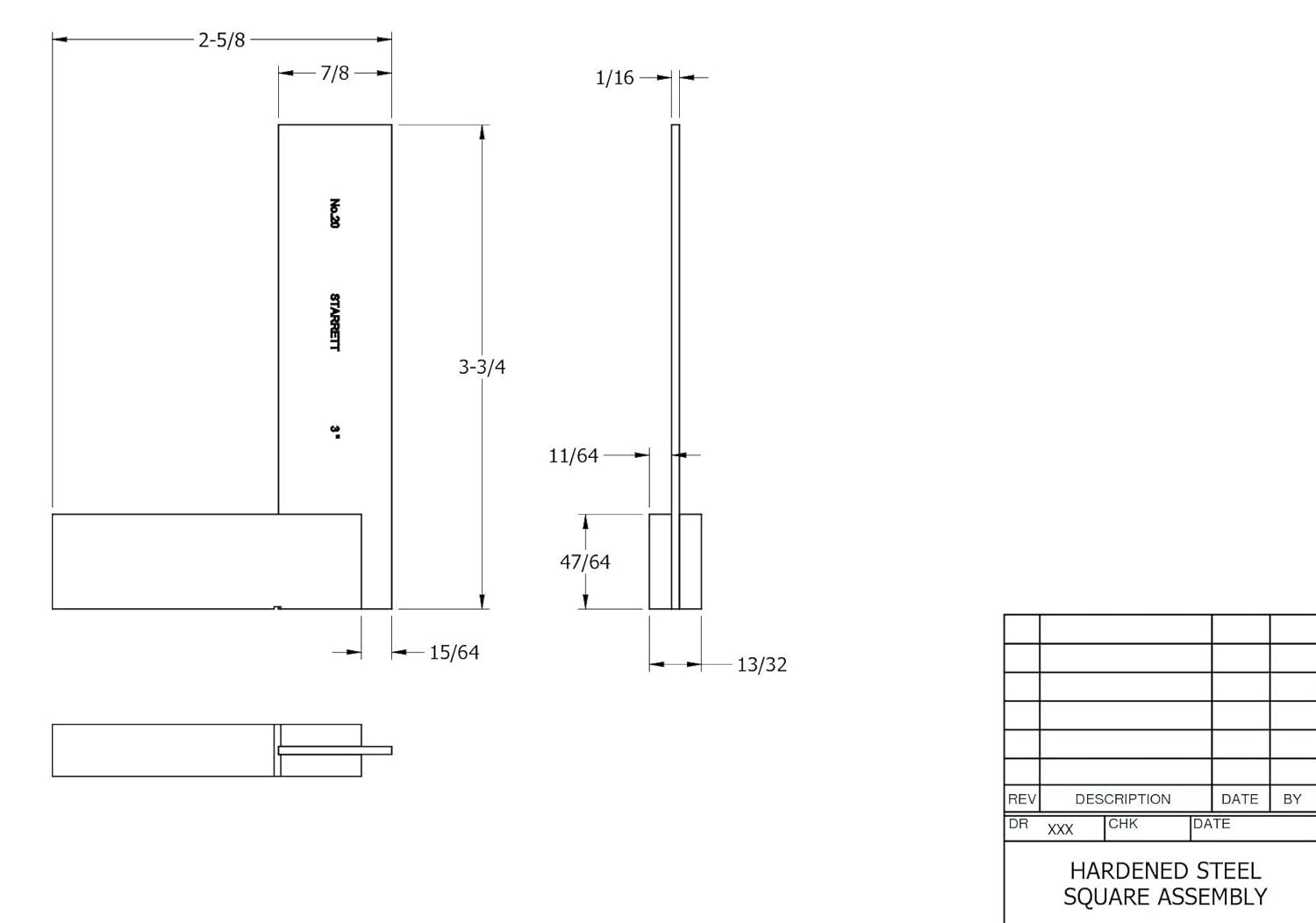 Crazy Deals Starrett 20-3 Hardened Steel Master Precision Square, 2-3/8 Beam Length, 3 Blade Length