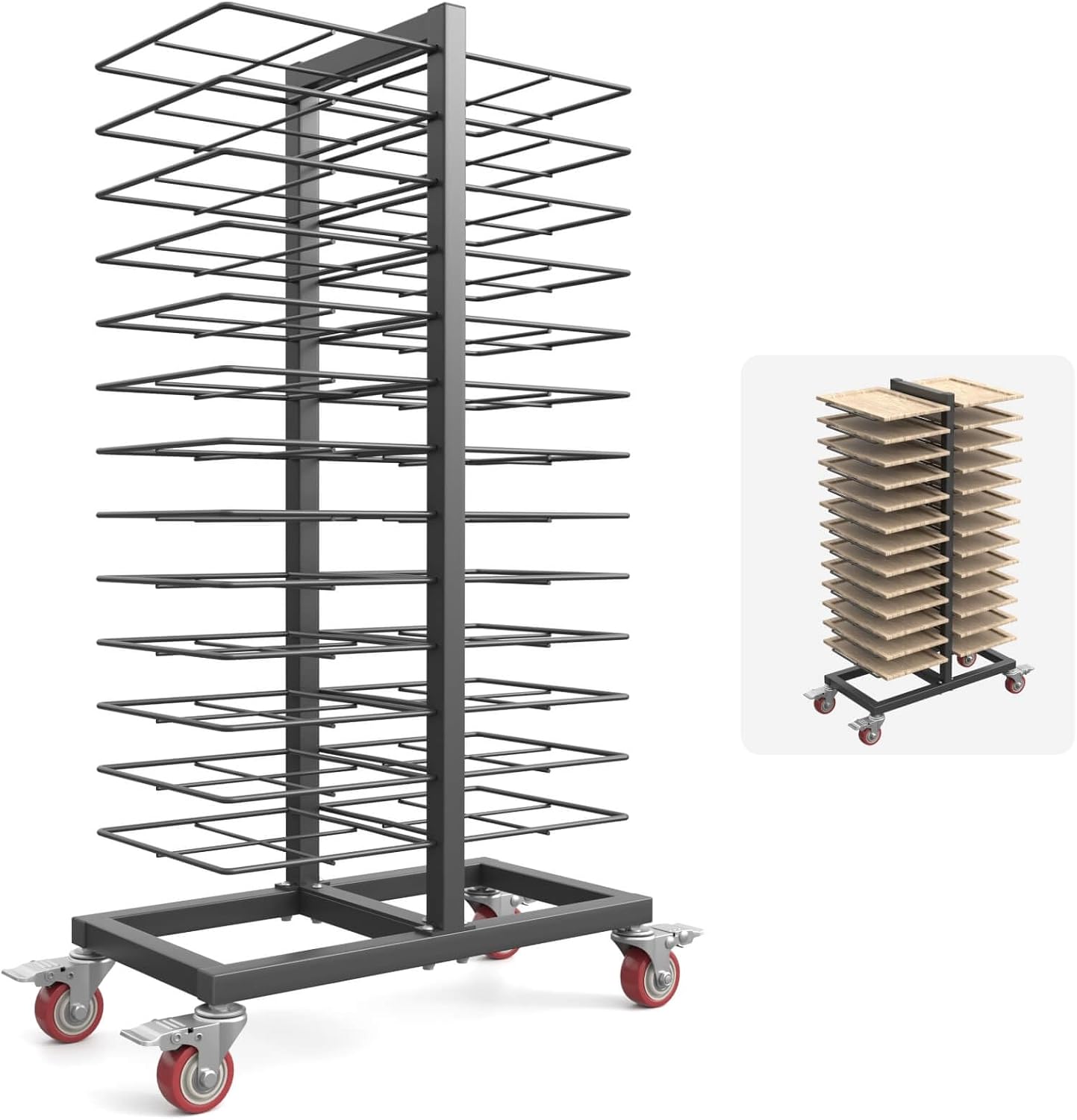 26-Tier Heavy Duty Paint Drying Rack, Cabinet Door Drying Rack with 4 Locking Casters, 25 lbs Per Shelf, Vertical Design for Paint Shops, Art Studio and Woodworking, Black
