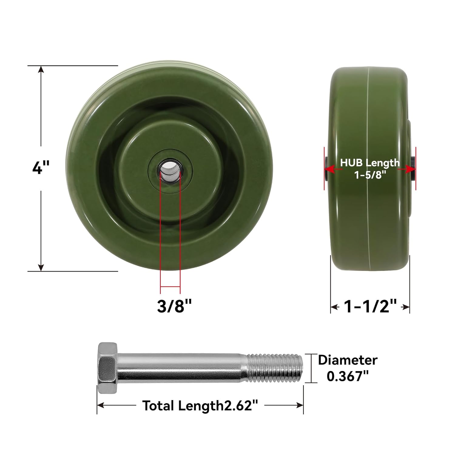 4" High Temperature Wheel 700 LBS Capacity Oven Caster Replacement-3/8" Bore Heat Resistant up to 525°F Epoxy Resin Thermoset Wheel with Precision Bearing（2 Pack）