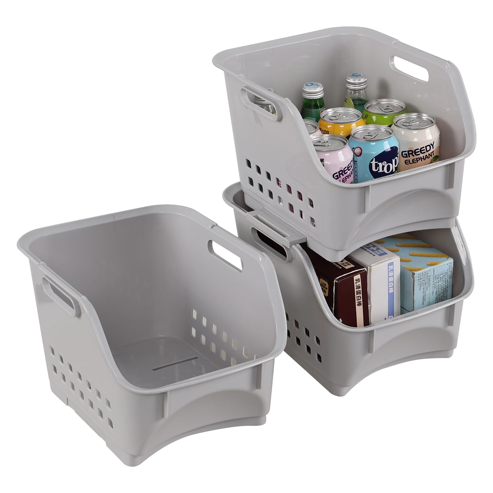 Panier de rangement empilables plastique gris bac empilable bac de stockage ouvert devant