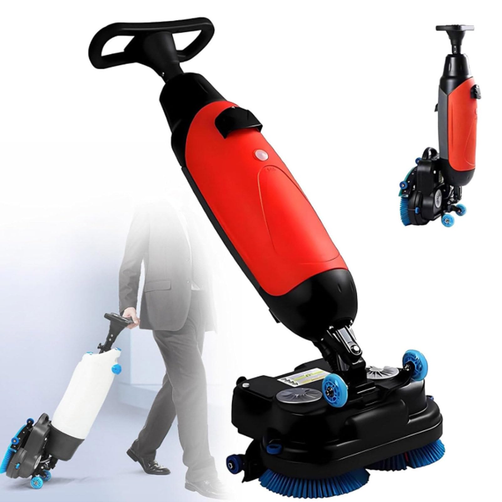 Oiyekntd Floor Polisher Commercial, 17" Carpet Cleaning Machine, Floor Buffer Scrubber, Coverage 13000 Sqft/H, Industrial Floor Cleaning with Tank and 2 Brush Heads Red