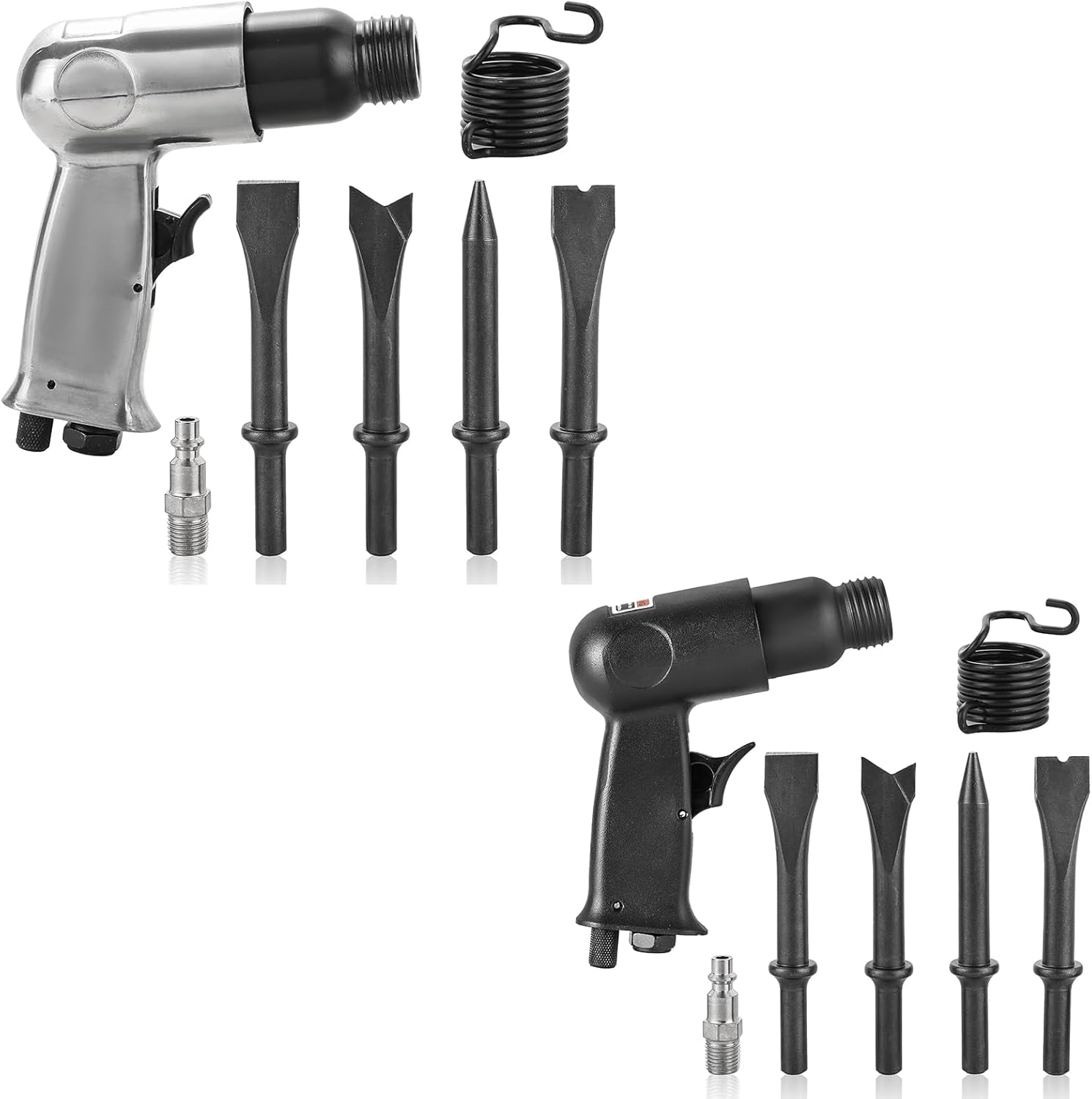 AMHSH 2 Pack 150mm Air Hammer Kit Set, 4500 BPM Pneumatic Hammer with 4 Chisels (Taper Punch, Panel Cutter, Flat & Spot Weld Chisels), Spring & Fitting – Air Shovel Tool for Automotive & Metal Work