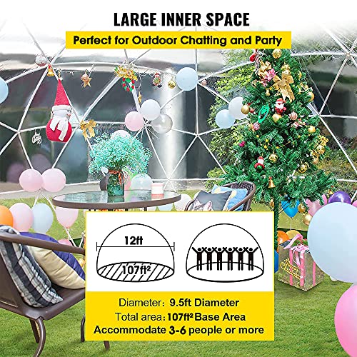 Gewächshaus Gartenkuppel Iglu, 3,6 x 2,2 m, PVC-Kuppelzelt, witterfest, Blasenzelt mit 2 x 10 m Lichterketten, transparente Hülsenabdeckung, Geodätsystem