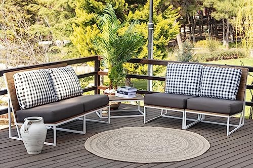Alfombra de pasillo resistente a los rayos UV de estilo boho beige para exterior e interior 2