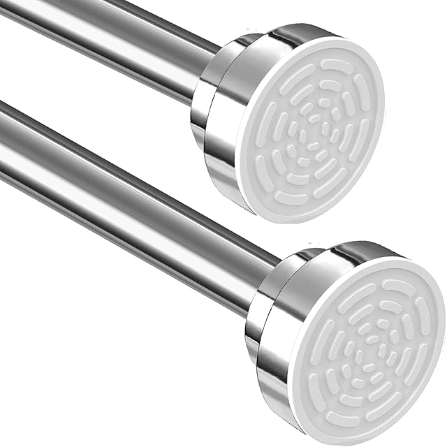 Curtain Rod No Drill Shower Curtain Pole Extendable Shower Rod No Rust Stainless Steel Shower Pole for Bathroom,Doorway, Garderobe 50.5-80CM/19.79-31.49 Inch2PCS) Silver