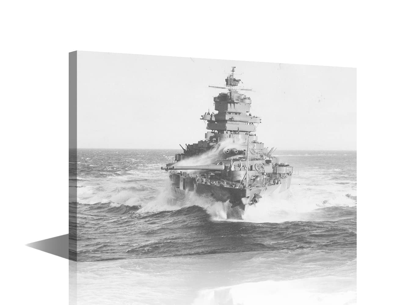 1 Panel Black and White Wall Art - Canvas Prints Idaho Battleship in 1943 Poster Modern Artwork Stretched Canvas Art and Framed Boat Paintings Home Decorations for Living Room Office(16"Wx24"H)