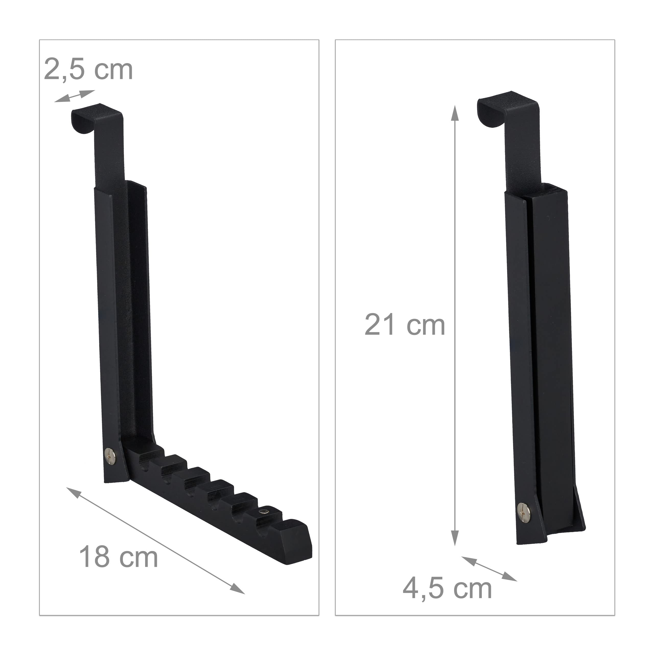 2 x składane haki, do zawieszenia, garderoba drzwiowa na 6 wieszaków, metal i drewno, haczyki na drzwi 2 cm, kolor czarny