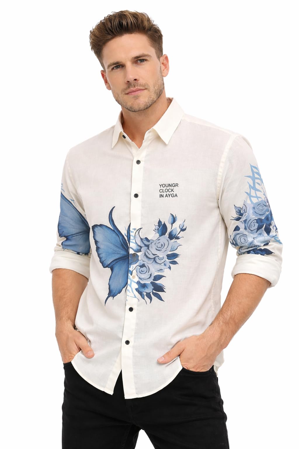 fashionez Men’s Premium Linen Printed Shirt – Butterfly Floral Design, Full Sleeve Casual Stylish Shirt for Men, Breathable Lightweight Summer Fashion Shirt (Off White)-picture-30