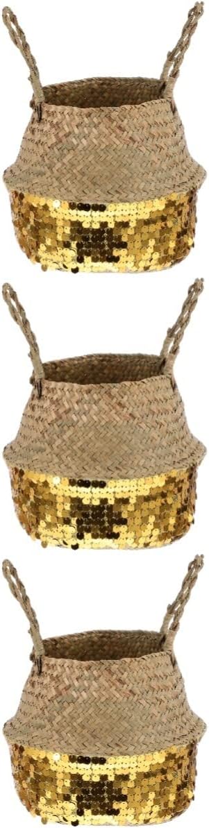 Zerodeko 3pcs Handmade Flower Storage Basket Woven Sundries Organizer Stylish Decorative Storage for Home Capacity Material for Living Room Balcony Garden