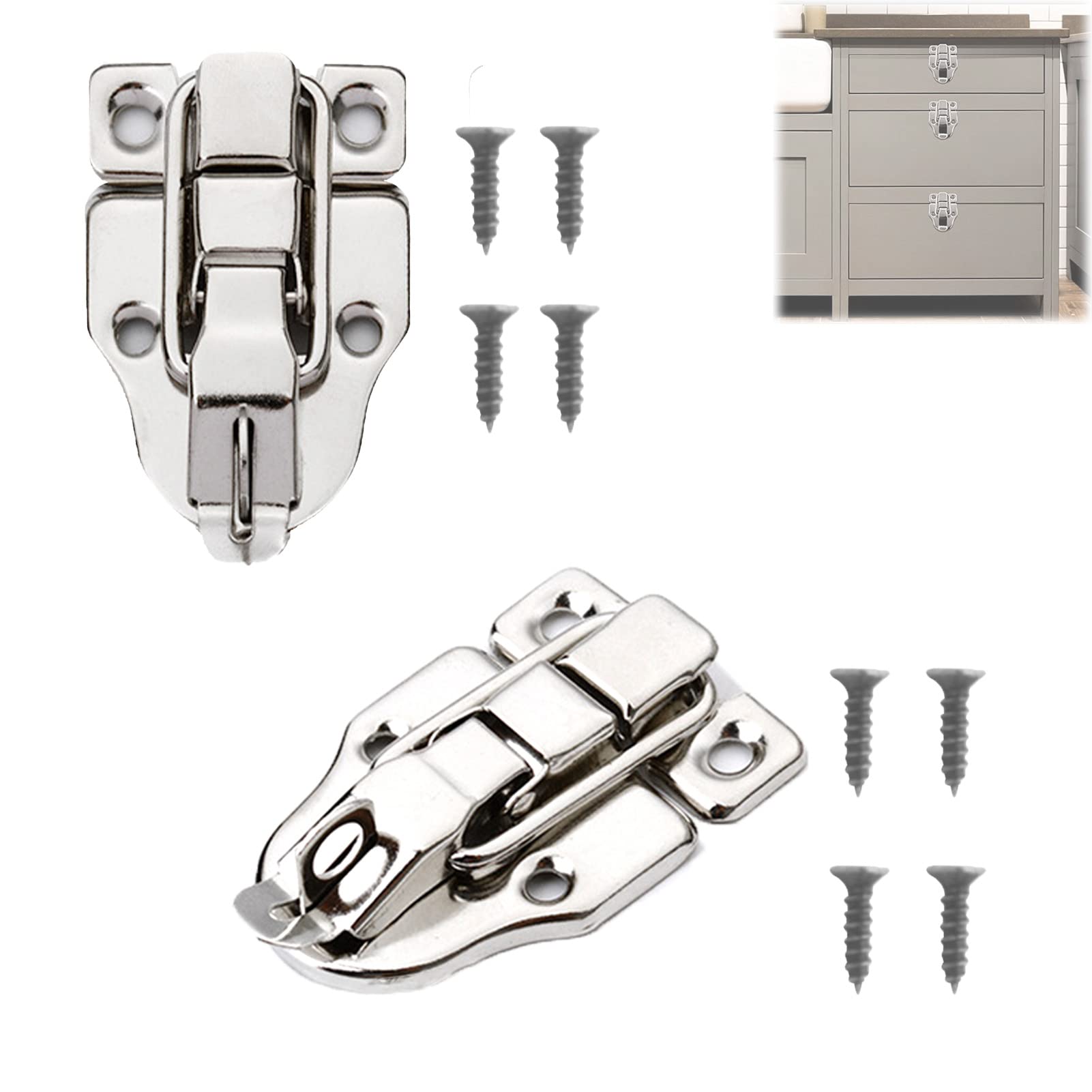 MOVKZACV 2 Pack Retro Silver Style Box Toggle Latch Antique Metal Duckbilled Hasp Latch Catch with Padlock Hole for Jewelry Box Cabinet Small Wooden Case Ordinary Box Crafts