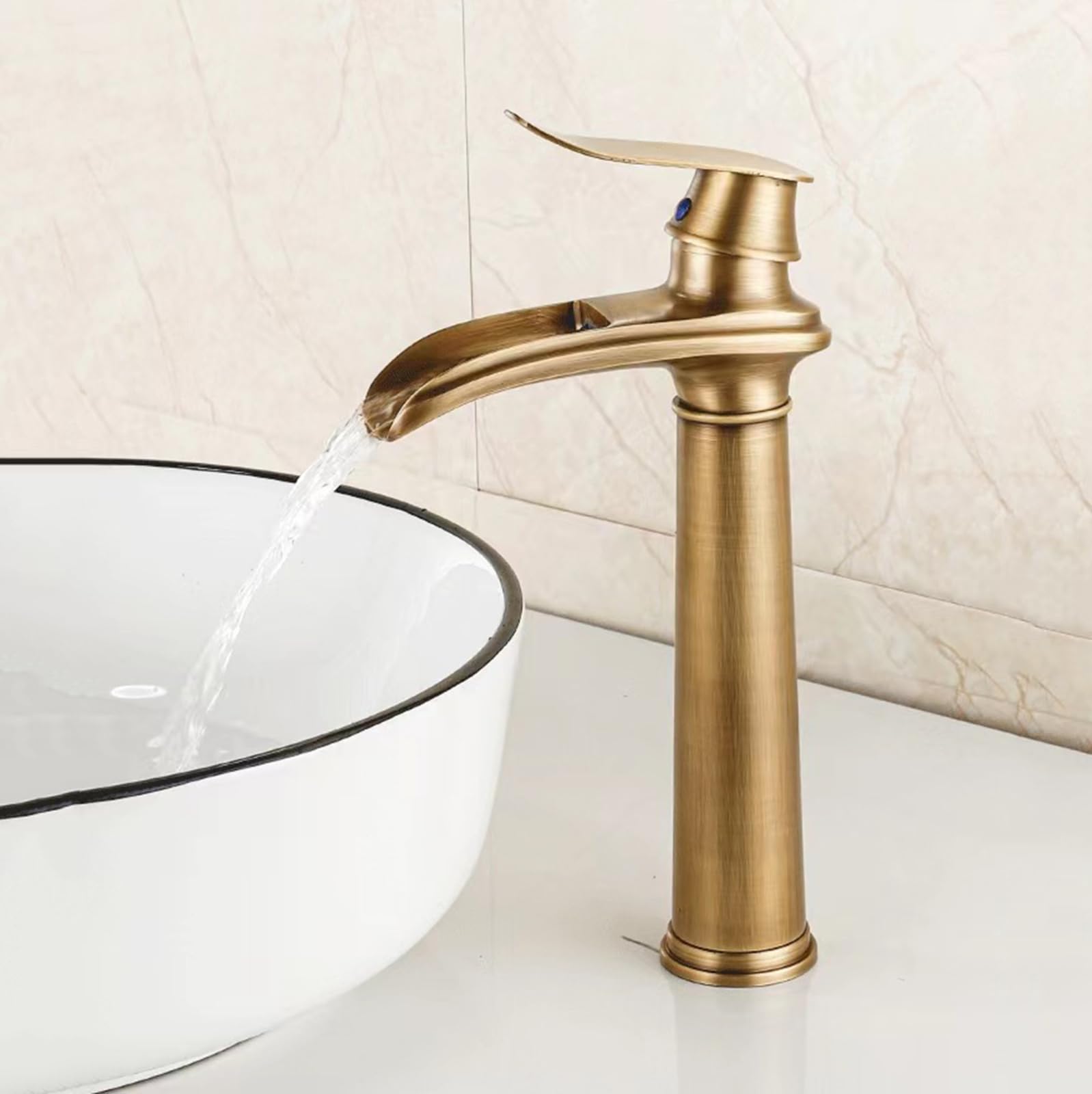 Grifo de Cascada Alto de latón Antiguo para el Fregadero del Cuarto de baño - Vintage High Rise Laboso Mezclador Tap Diseño Elegante para baños Modernos y con Estilo