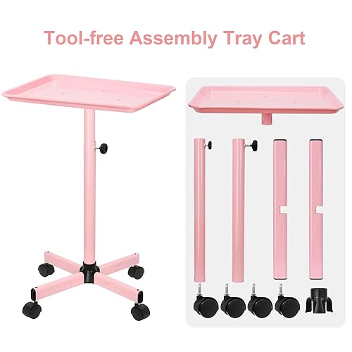 Miniatura 5 de JOSTZHXIN Bandeja de salón, Bandeja de servicio de spa de salón de altura ajustable, Bandeja rodante para estilista, Bandeja de tatuaje de aluminio