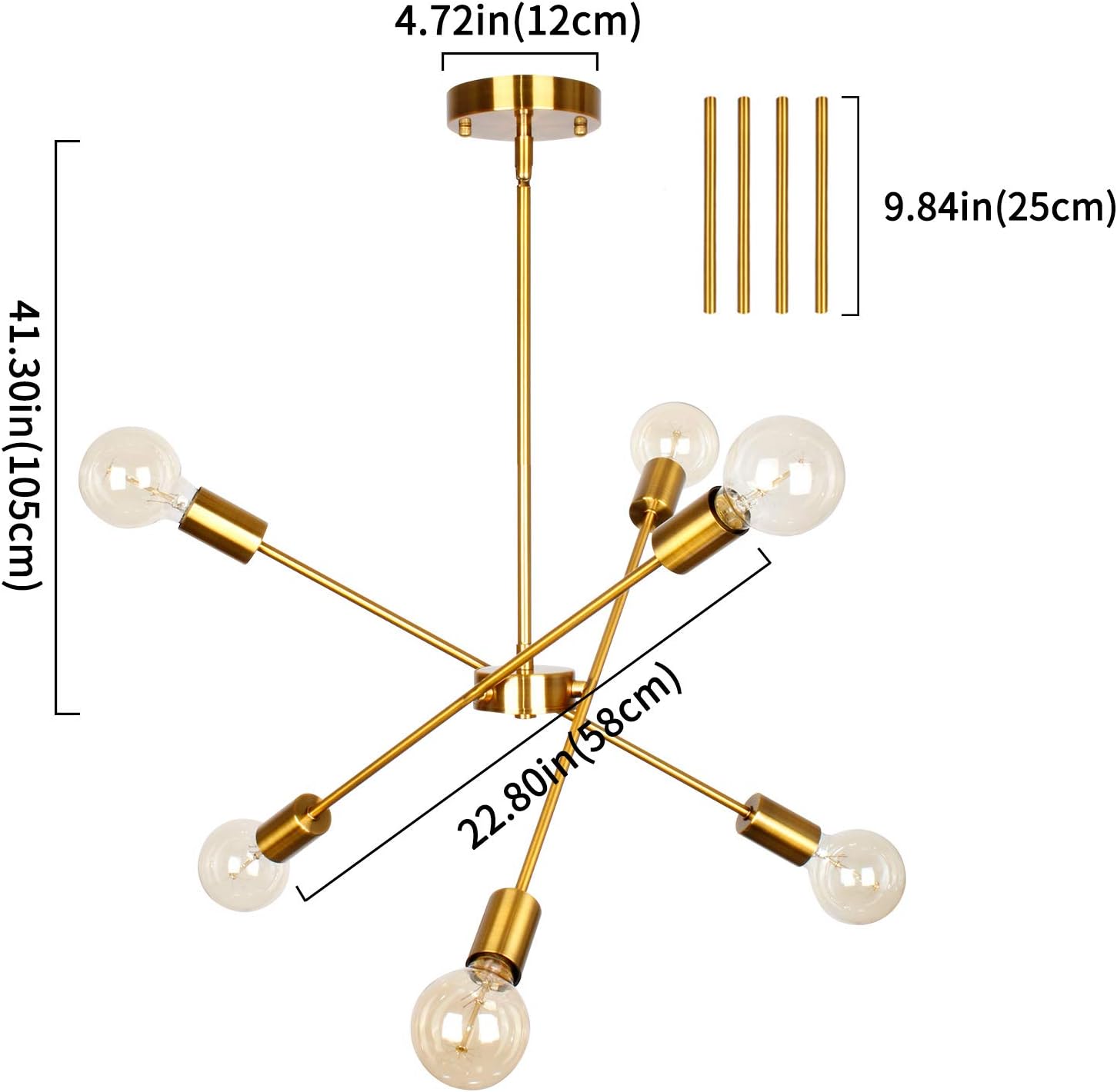 Wееklу Tор Sаlе JHLBYL 6 Light Sputnik Chandelier, Brushed Bronze Semi Flush Mount Ceiling Light Modern Pendant Lighting Fixture for Kitchen Bedroom Dining Room
