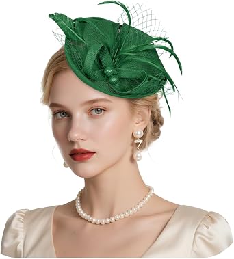 Fascinators Hats for Women Tea Party Headwear with Hair Clip Vintage Feather Mesh Pillbox Hat Church