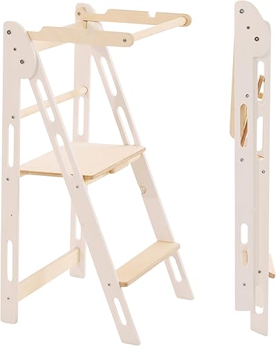 Torre plegable para niños pequeños, taburete para niños, torre de cocina plegable para niños, taburete con riel de seguridad, torre Montessori de