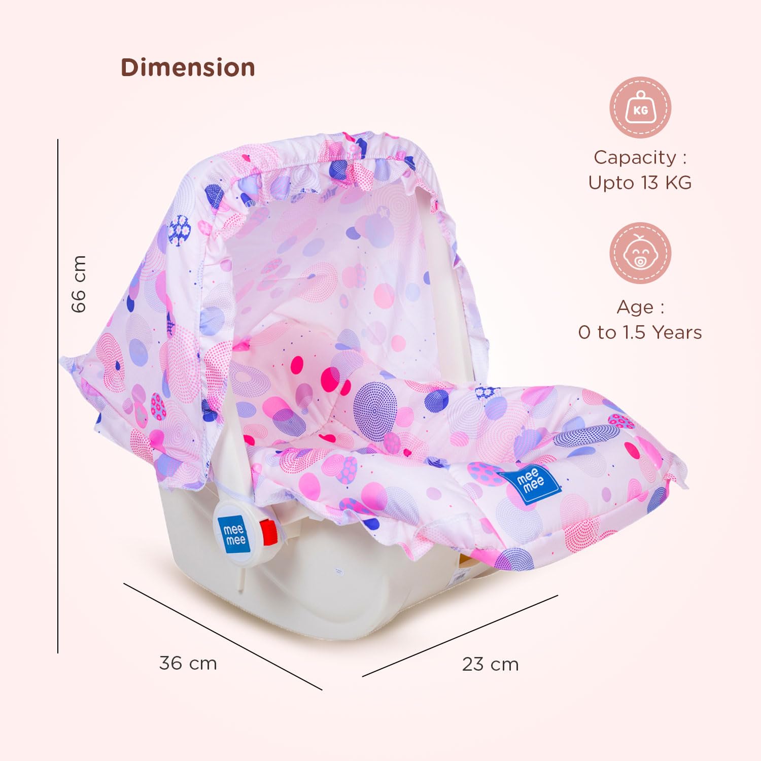 Mee Mee Cozy Carry & Rocking Chair 5 in 1 Multi-Purpose Kids Rocker with Adjustable Handle| Carry Cot with 3 Point Safety Harness 0 to 1.5 Years, Capacity Upto 13 KG | (Pink) - Image 6 thumbnail