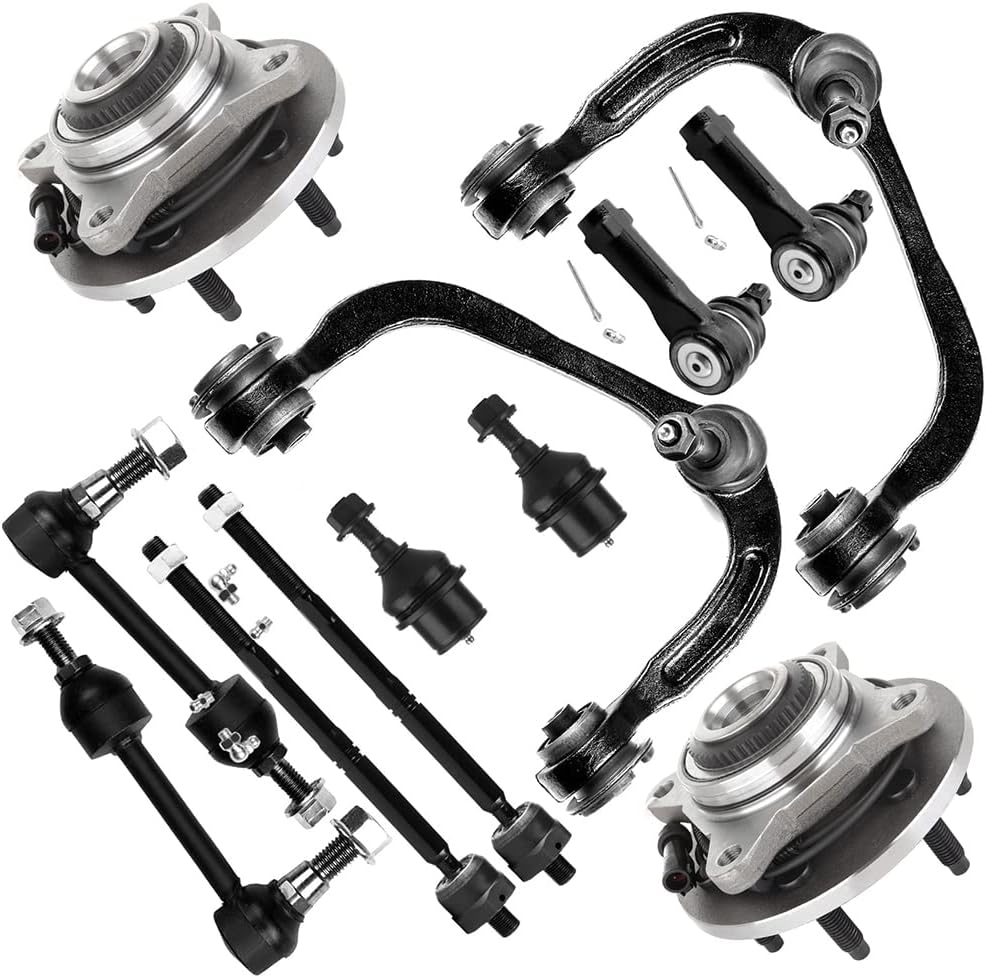 12-PC SET Suspension Kit fit 2004-2005 for Ford for F-150 Front Upper Control Arm and Ball Joint Lower Ball Joint Outer Inner Tie Rod End Sway Bar Link Wheel Hub Bearing