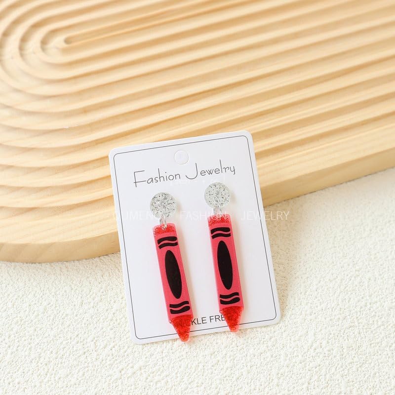 Handmade Acrylic Teach ABC 123 Letter Earrings Colorful Resin Crayon Pencil Shape Dangle Drop Earrings for Women Teachers Appreciation Day Gifts Graduation Back to School Jewelry - Image 3