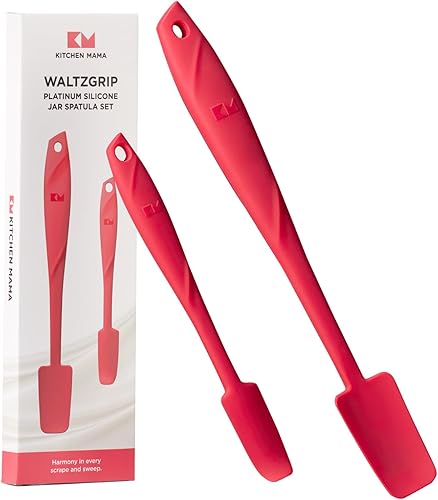 Kitchen Mama WaltzGrip - Juego de espátulas de silicona platino para tarros: resistentes al calor, aptas para lavavajillas, agarre ergonómico, Rojo