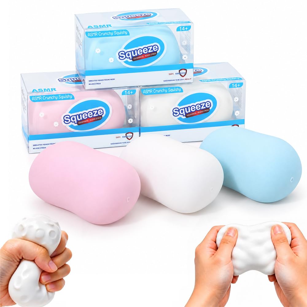 3Pcs Crunchy Soap Squishy, ASMR Squishy, Bead Filled Squeeze Toys, Squishy Stress Ball Fidget Toy for Kids & Adults