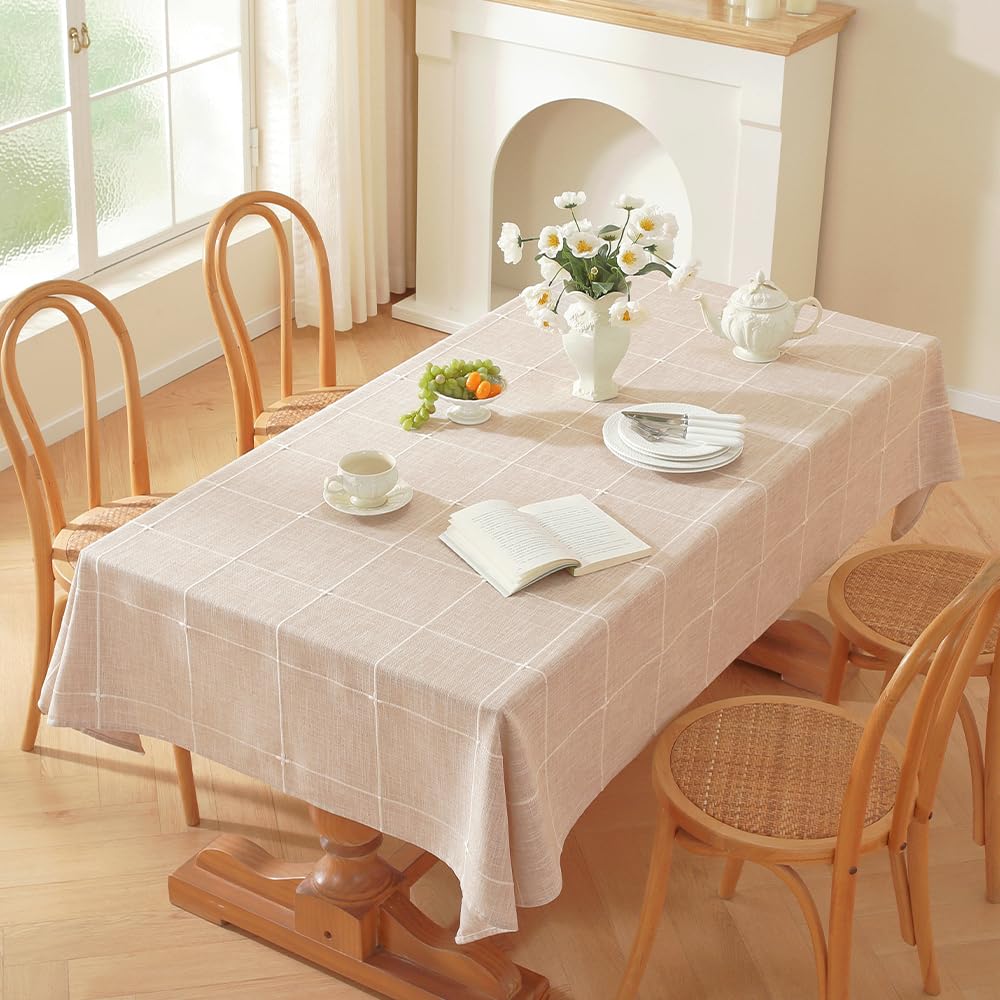 Plenmor Leinen Tischdecke Baumwolle, Leinenoptik Tischdecke Abwaschbar Table Cloth Boho Tischdecke Rechteckig für Küchentisch und Outdoor Tischtuch