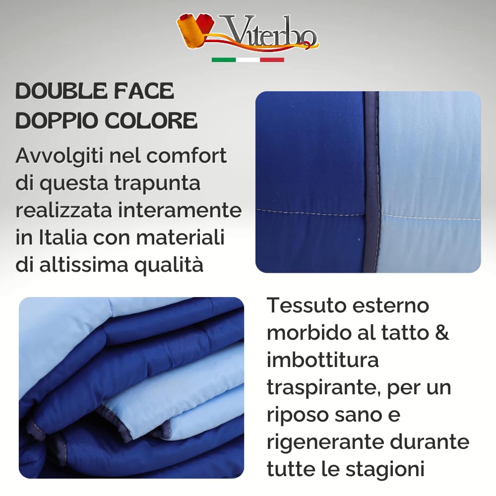 Viterbo Biancheria - PiumoneMatrimoniale Invernale Caldo, Trapunta Invernale Made in Italy, Imbottitura 300 Gr/Mq, Coperta Copriletto (4111, Blu/Celeste)