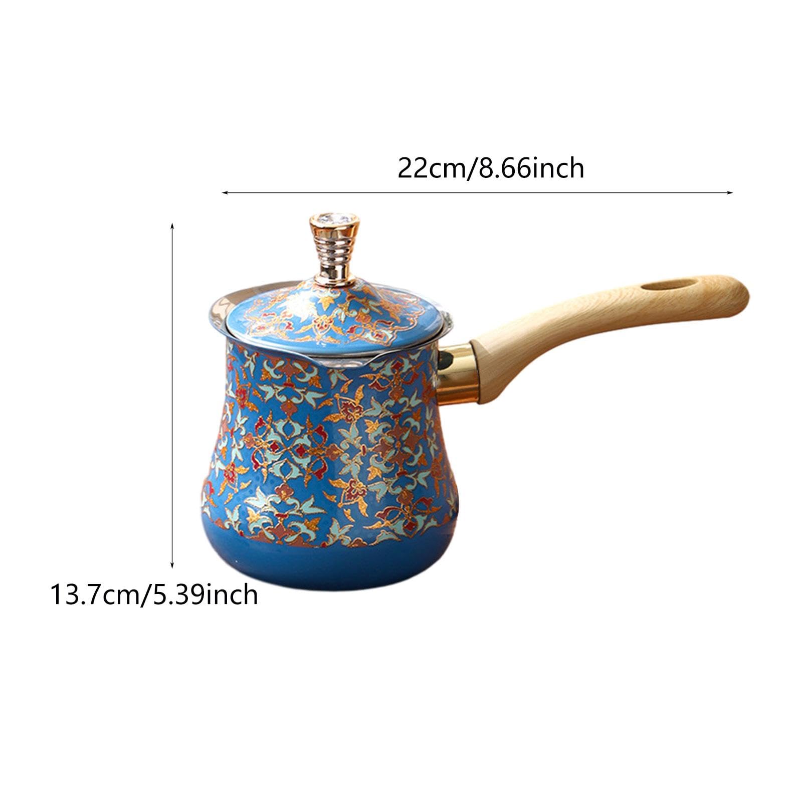 Edelstahl Induktionskanne Mokkakanne Türkische Kaffeekanne, Gießkanne mit Deckel und Ausguss, hitzebeständig, Türkische Kaffeekanne für Zuhause, Café, Restaurant, Camping, Blau Muster 550 ML