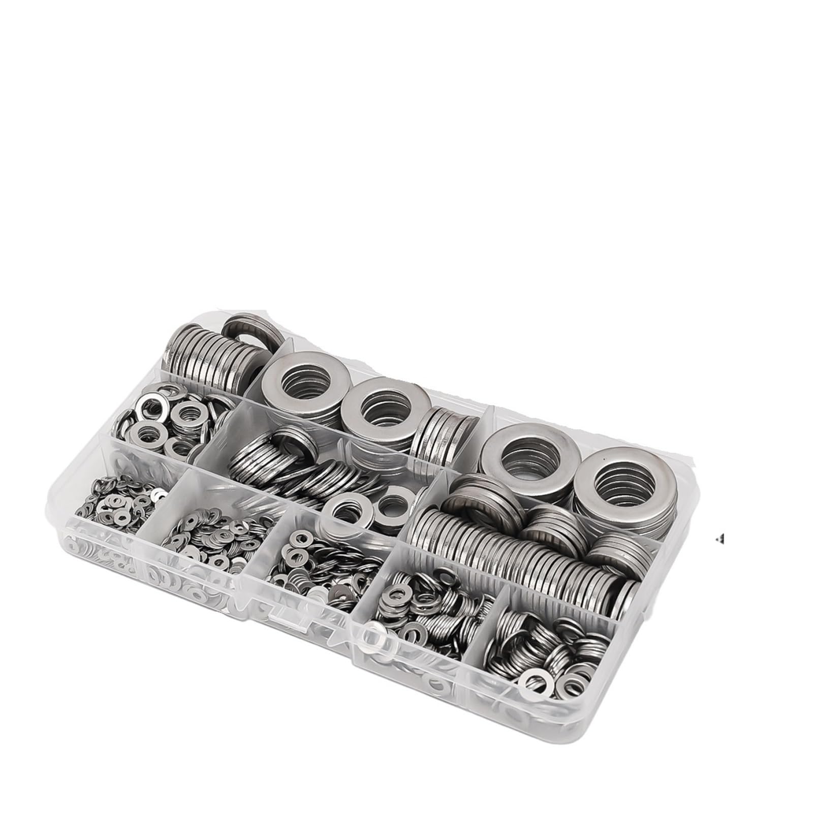 Arandelas Metalicas 1080/180 Uds. Surtido de arandelas de acero inoxidable M2-M16 juntas planas de Metal anillos for tornillos pernos sujetadores for el hogar(1080Pcs with box)