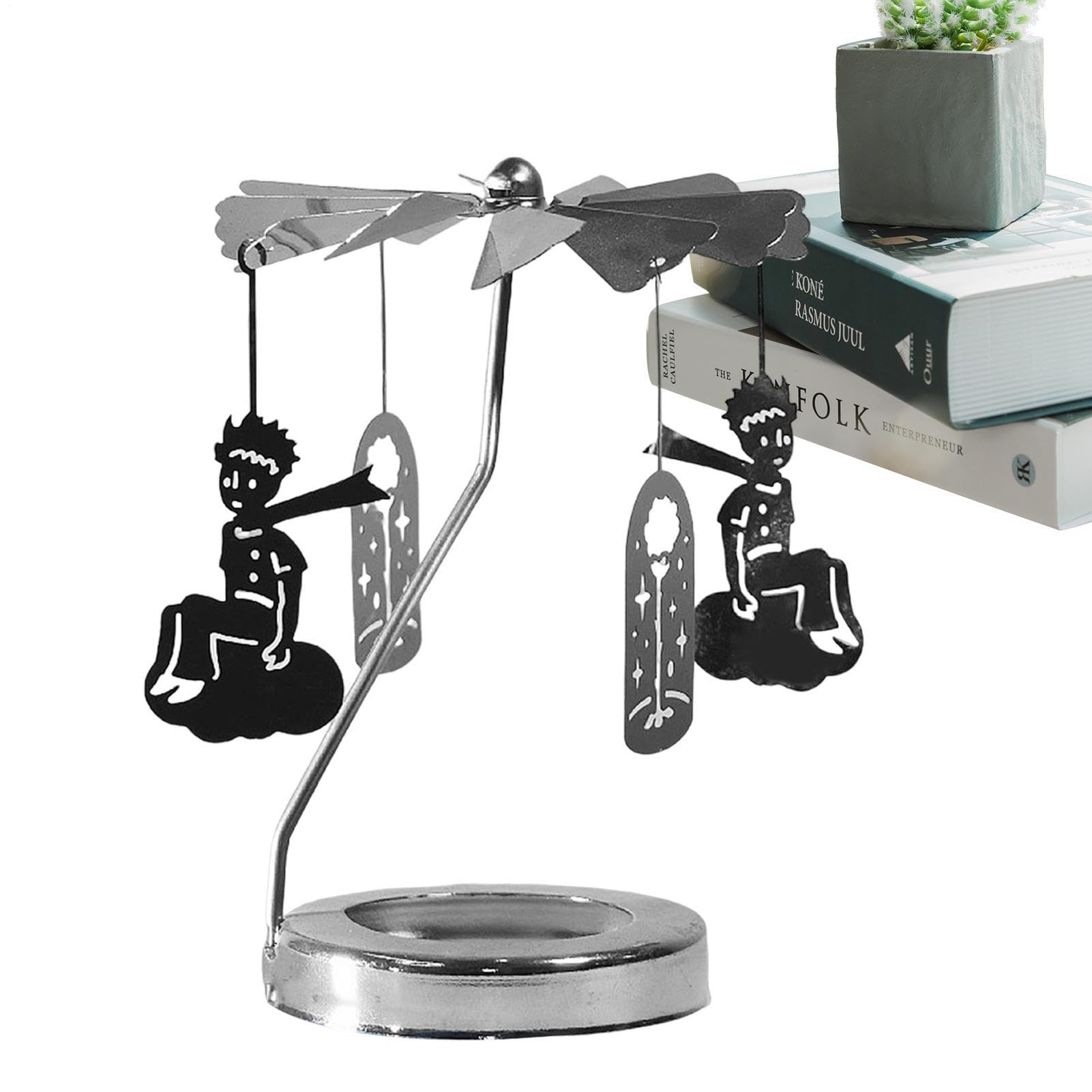 Rotary Candle Tray | Thermal Candlestick Round Holder,Revolving Lantern Dream Decoration Candle, Rotary Tealight Metal Tea Light Holder Silver Prince Rose