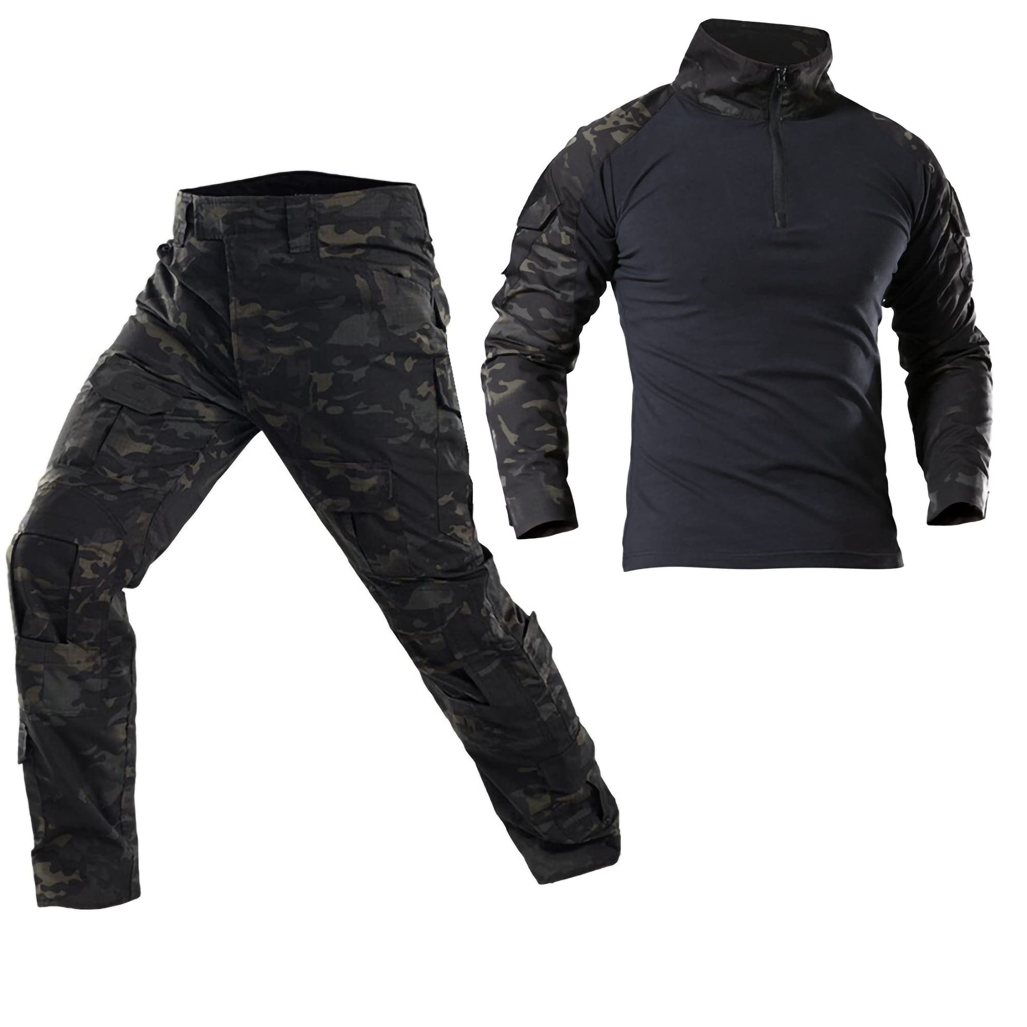 Tenue Airsoft Uniforme Militaire Tactique Pantalon de Combat Poches Multiples Pantalon et Tactical Chemise pour Paintball Chasse Tir BDU