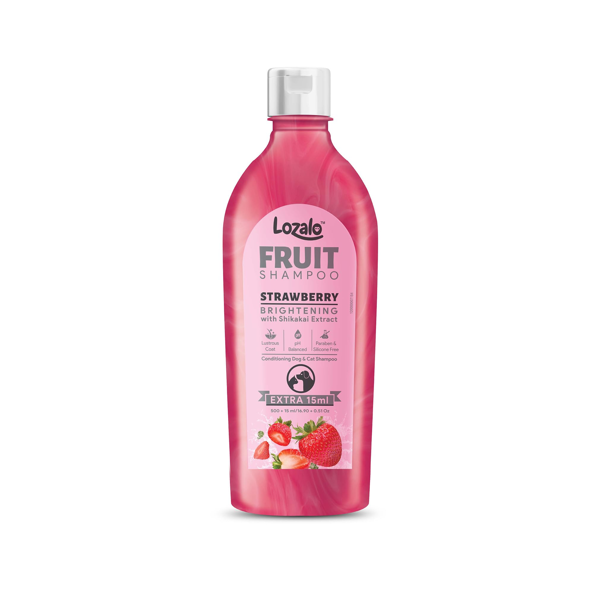 Lozalo Fruit Pet Shampoo 200 ml, Strawberry, Controls Bad Odour & Keep Pets Calm pH Balanced, Paraben Free Conditioning Shampoo for Dogs & Cats of All Breeds, Brightening with Shikakai Extract