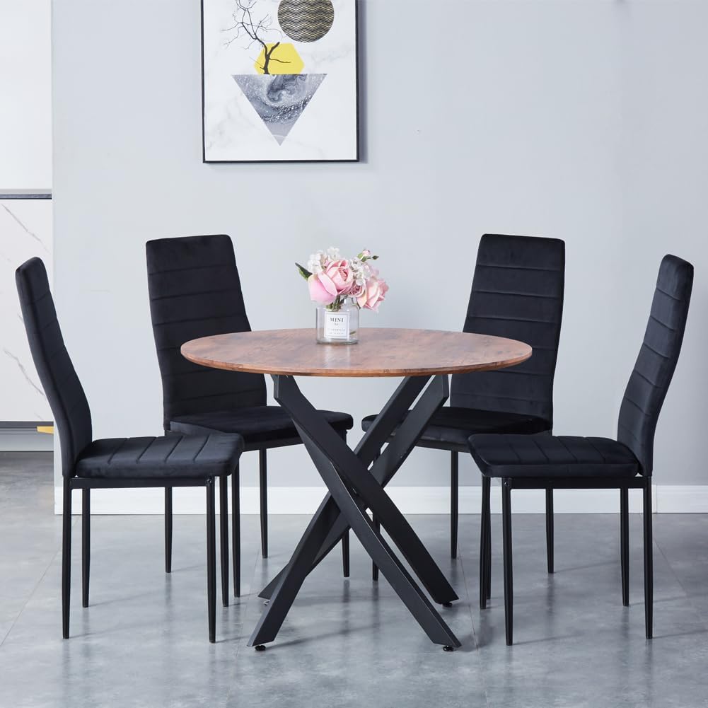 GOLDFAN Wood Dining Table and Chairs Set of 4, Modern Round Kitchen