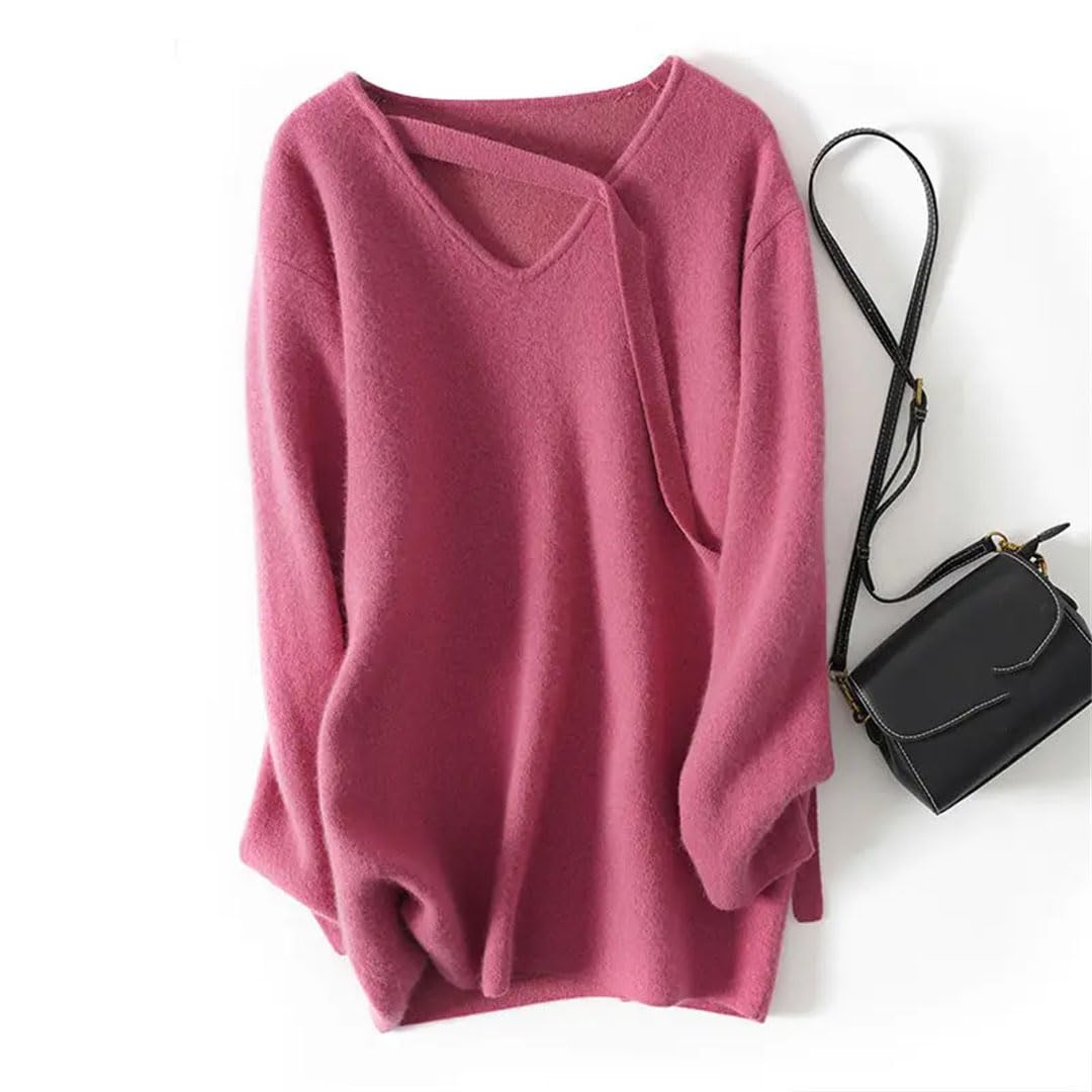 Maglione da donna a tinta unita con scollo a V autunno e inverno di media lunghezza maglione lavorato a maglia maglione