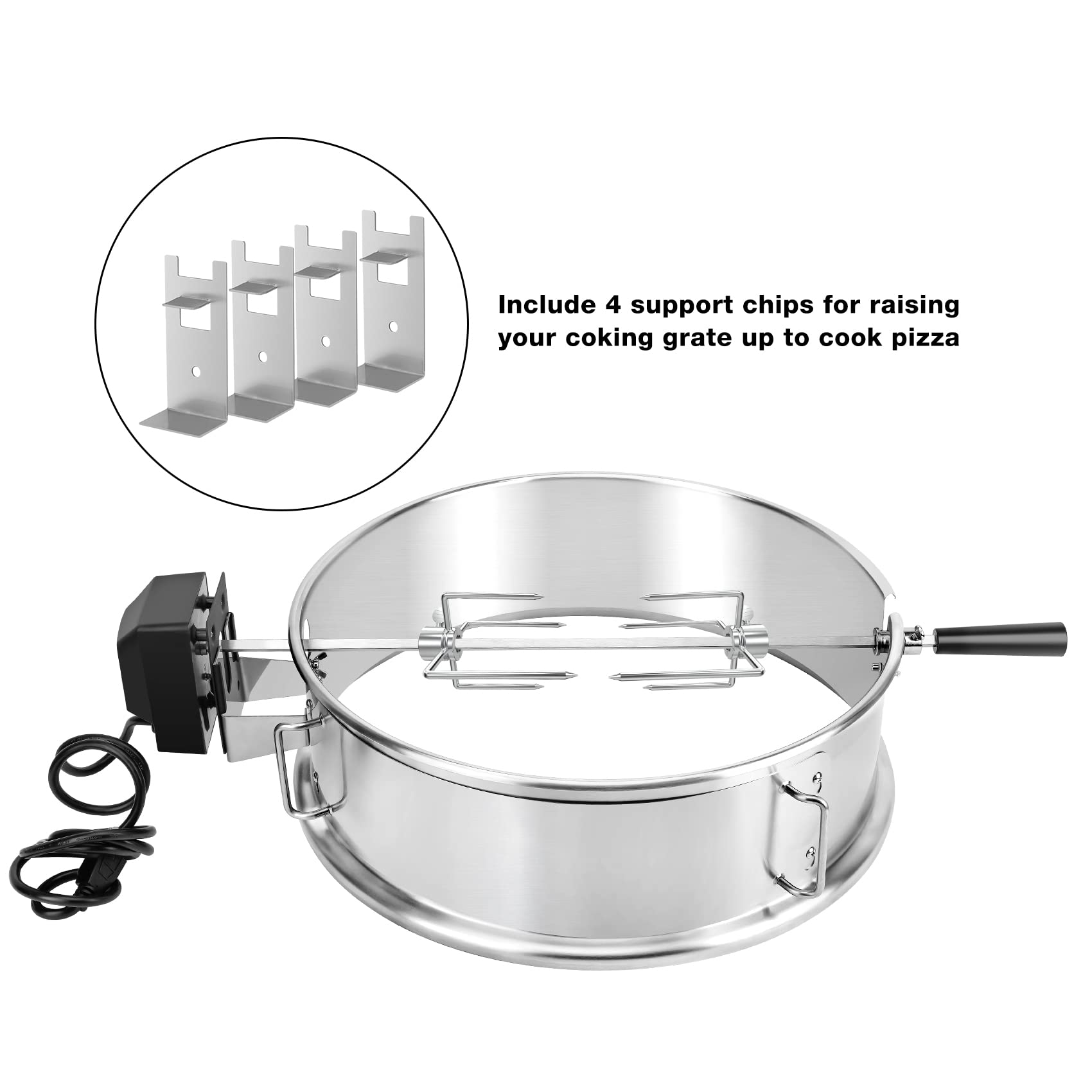 Onlyfire Kit Pizza in Acciaio Inossidabile con Girarrosto, per Arrostire Il Pollo e Cucinare la Pizza per Griglia a Carbone Weber Diametro 47 e Altre Griglie a Carbone da 47 cm