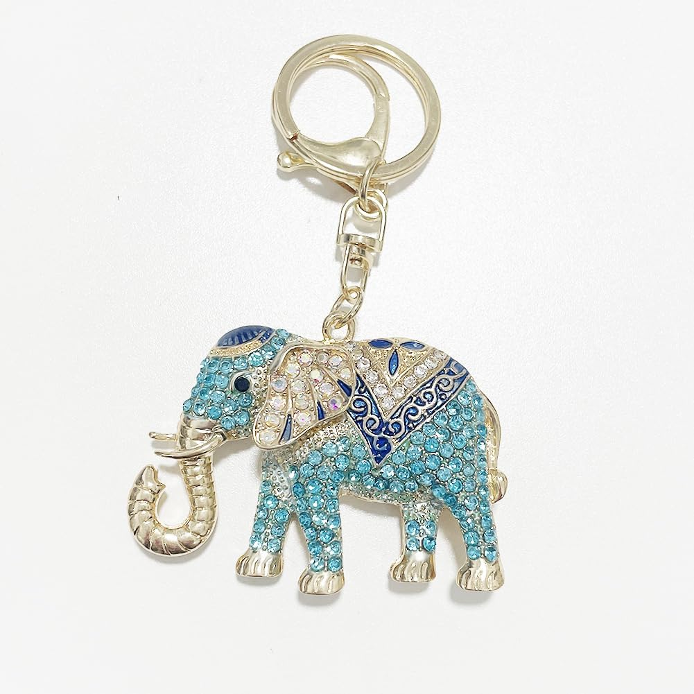 Rhinestone Elephant Keychain Gold Plated Hook Cute Sparkly Crystal Elephant Lucky Key Chain for Women - Image 8