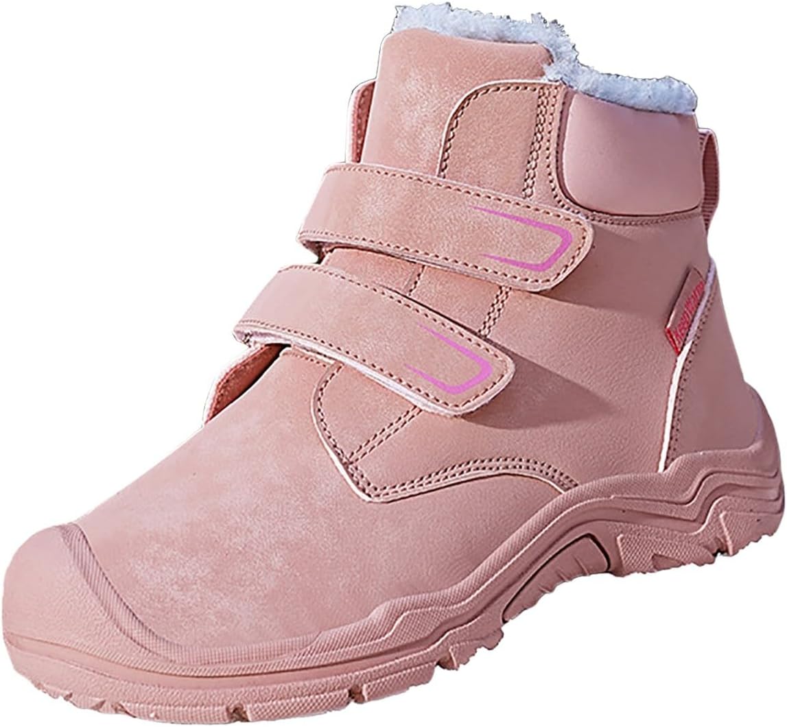 IWIHMIV Boys Girls Hiking Boots Outdoor Warm Non Slip Sneakers Casual Comfortable Winter Cotton Shoes for Kids