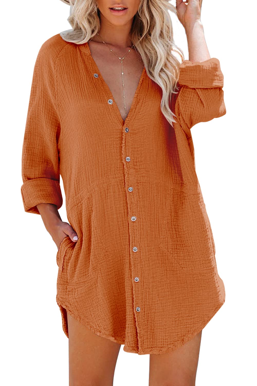 Yanekop Womens Button Down Beach Cover Up Shirt Bathing Suit Coverup