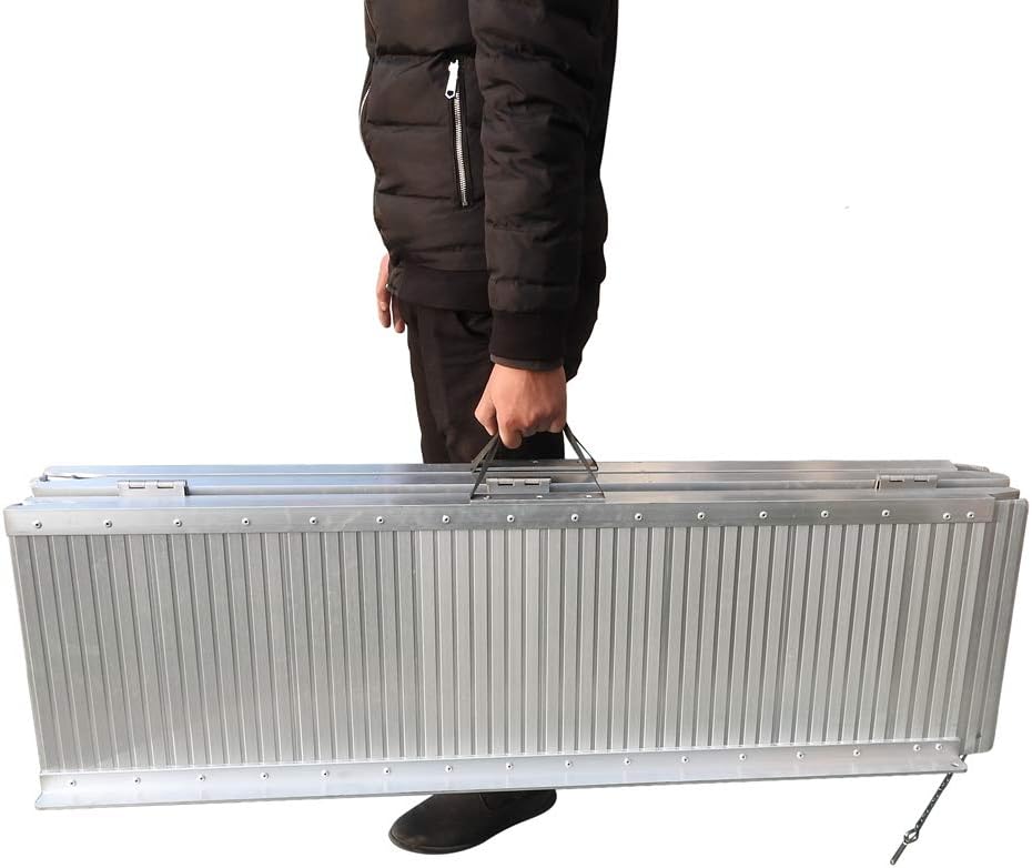 10 Feet Non-Skid Aluminum Wheelchair Ramp, Folding Portable Mobility Scooter Ramp with Carry Handle