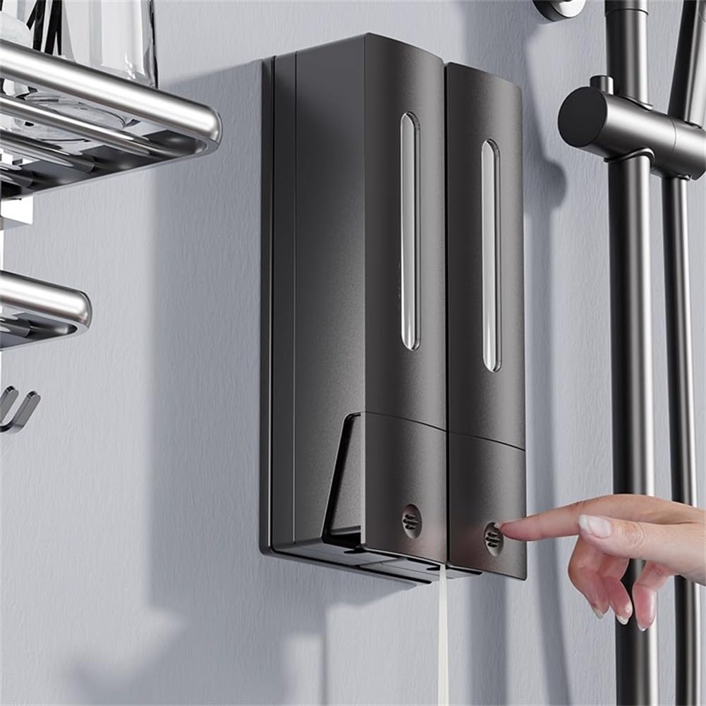 ZYNCUE Dispensador de jabón montado en la pared con botellas a prueba de fugas de 400 ml, bomba antideslizante mejorada, gel de ducha, champú, acondicionador, instalación de perforación, accesorio de