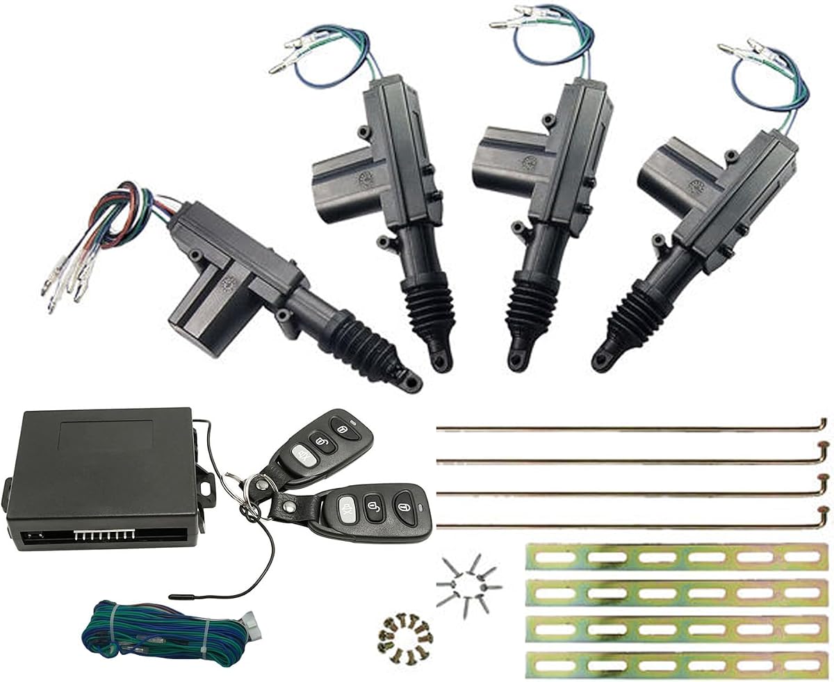 Kit de cerradura de puerta eléctrica, kit de entrada universal sin llave para automóvil, kit de cerradura de puerta remota + actuador de cerradura de puerta de 4 piezas