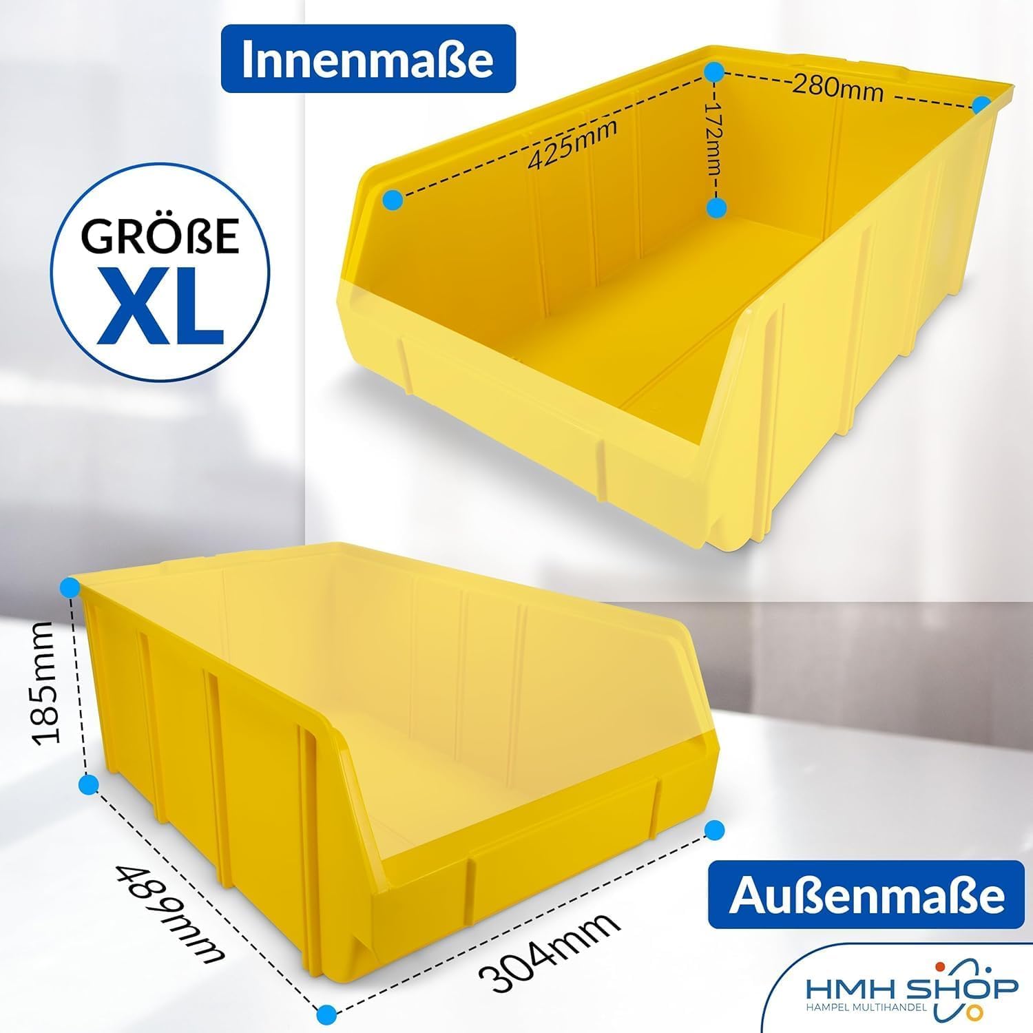 HMH Stapelboxen GRÜN - RAL6001 in 5 verschiedenen Größen für dein Kleinteilelager, Sortierkisten, Lagerboxen, Sichtlagerkasten, Sortierbox (Größe XL, 50 Stück)