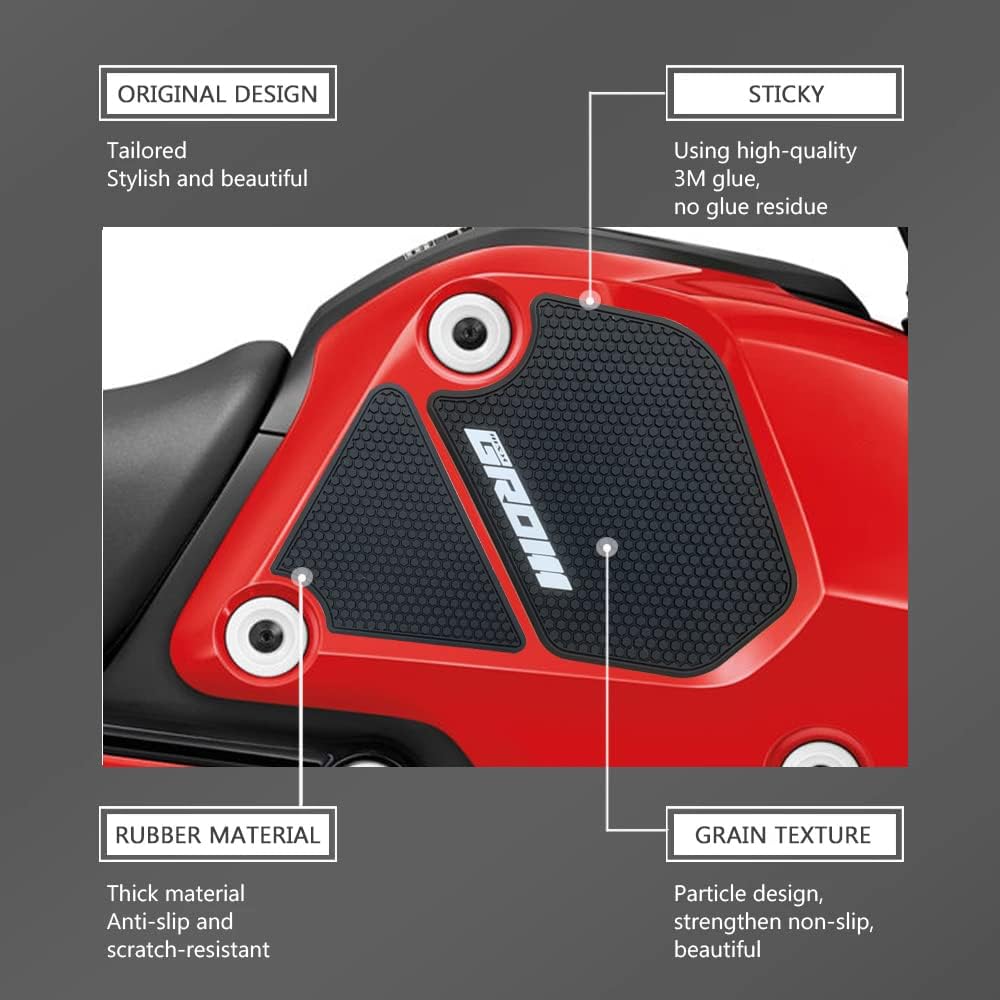 GROM Tank Pad Motorcycle GROM MSX125 GROM (GROM) msx125 Grom 125 MSX 125 Motorcycle Tank Pad Anti-Slip Tank Pad Protection Sticker Side Tank Pad Traction Pad Black Grom 125 (GROM logo)