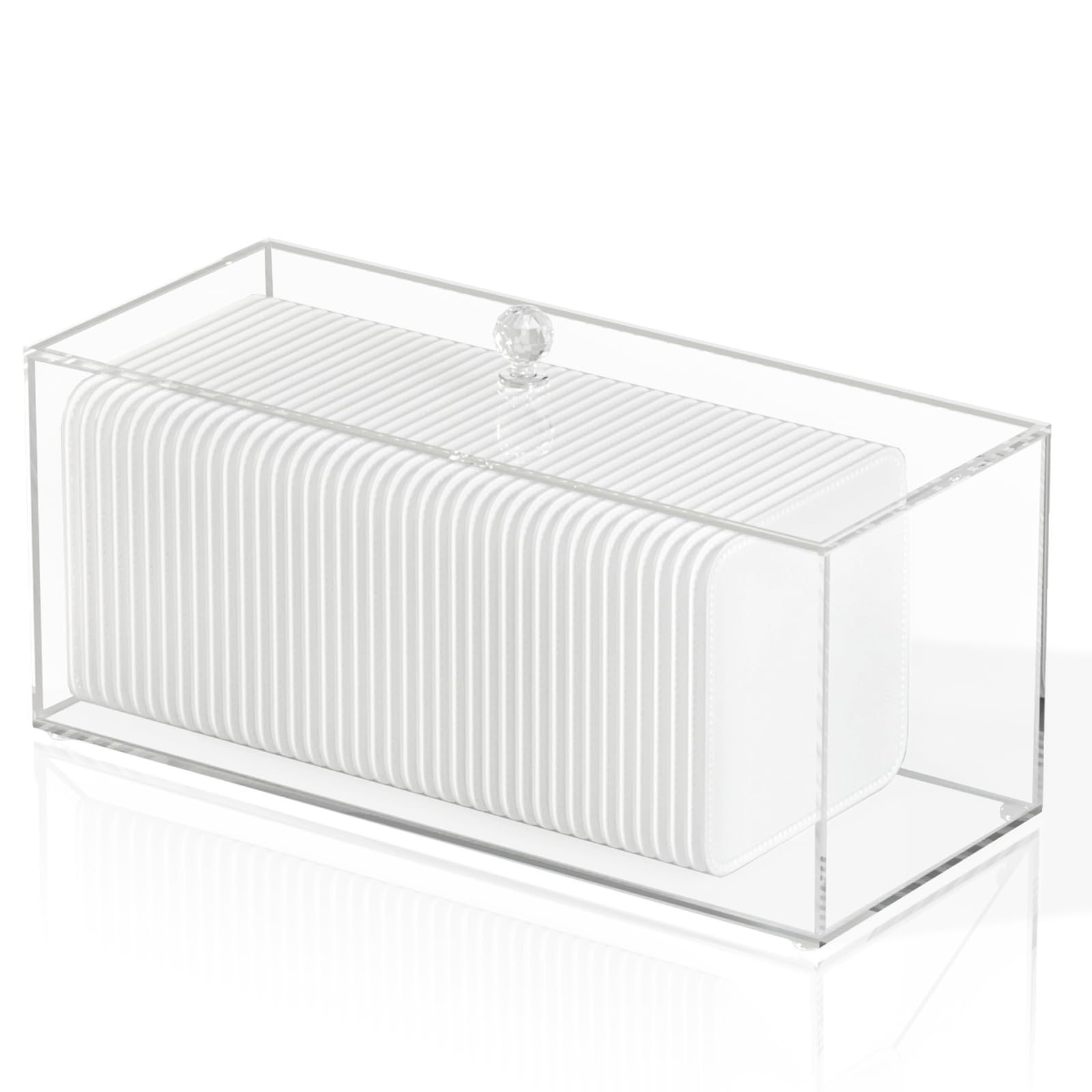 JHJFRAWY Acrylic Clean Pad Storage Box for Clean Skin Club, Cotton Pad Dispenser, Square Rounds Cotton Pad Holder (Pad Not Included) - Vertical with Lid