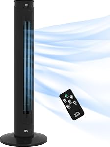 HOMCOM 45W Column Fan with Remote Control, 12 Hours Timer, Standby Mode, 3 Speed, 70° Oscillating Tower Fan for Home Bedro…