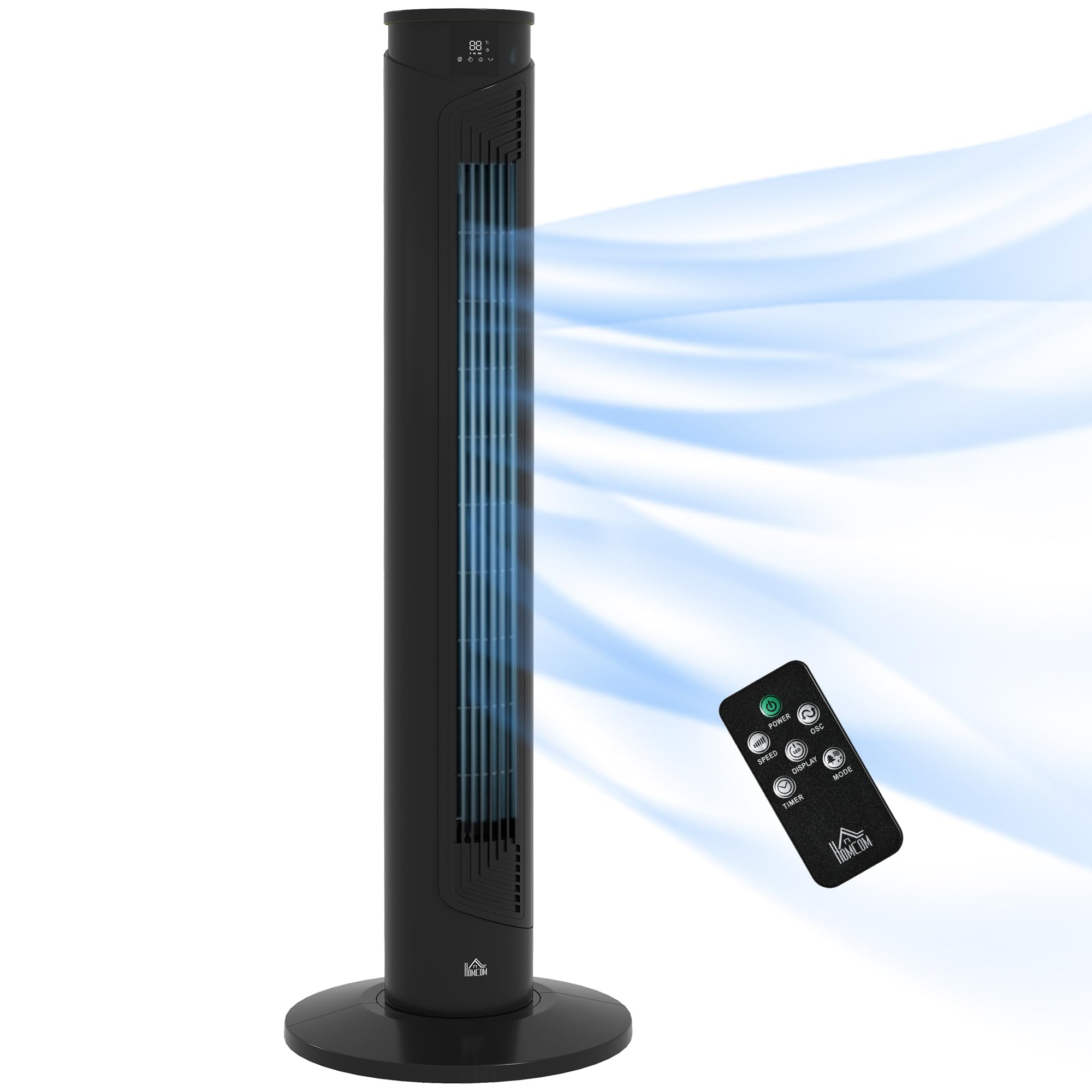 HOMCOM Ventilatore a Torre 45W a 4 Modalità e 3 Velocità con Timer da 12h, Ventilatore da Terra in ABS con Telecomando e Filtri dell'Aria, Ø31.5x93 cm, Nero