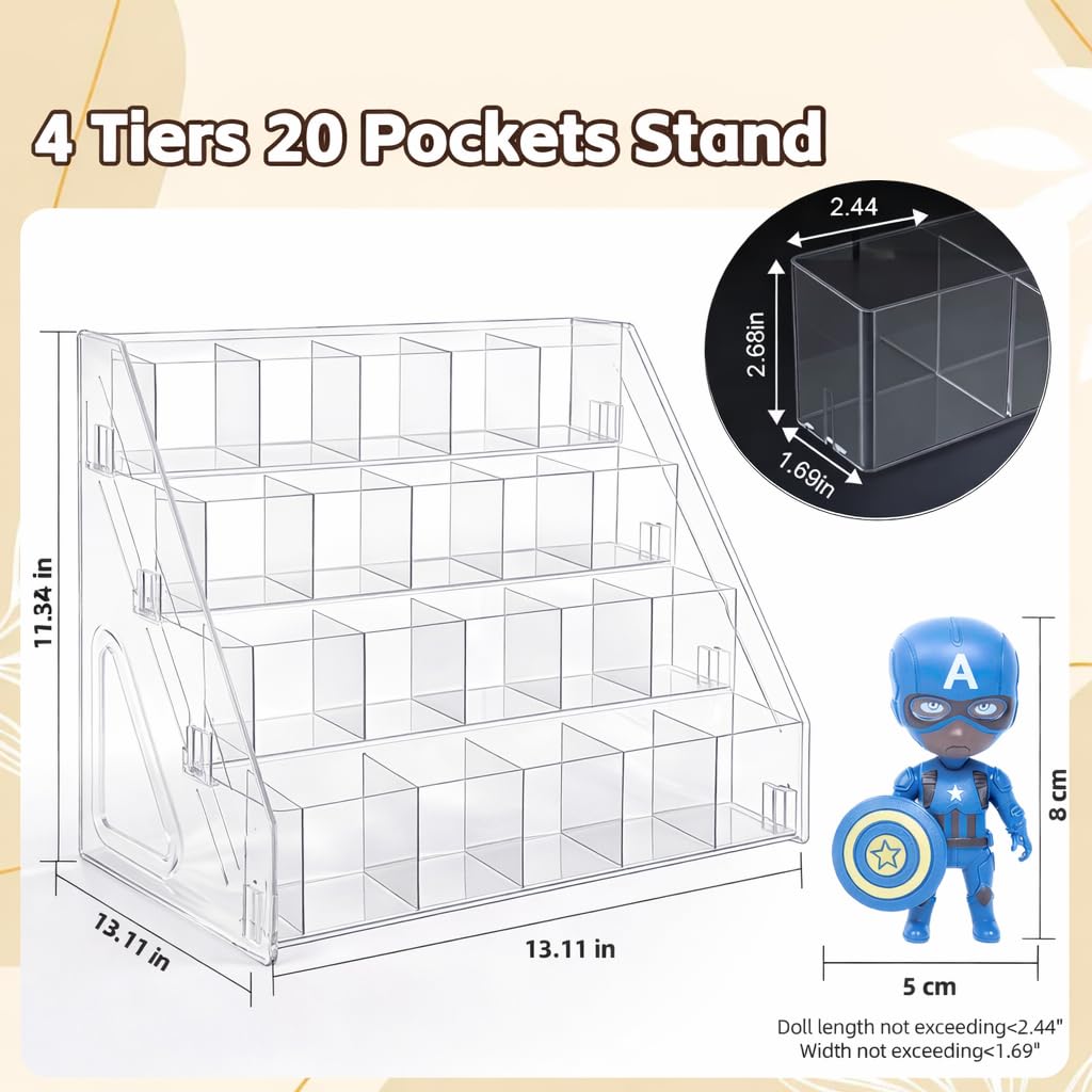 Vitrina transparente de 4 niveles y 20 ranuras, vitrina en miniatura para coleccionables, figuras de acción, cristales, rocas, modelos (4 niveles)
