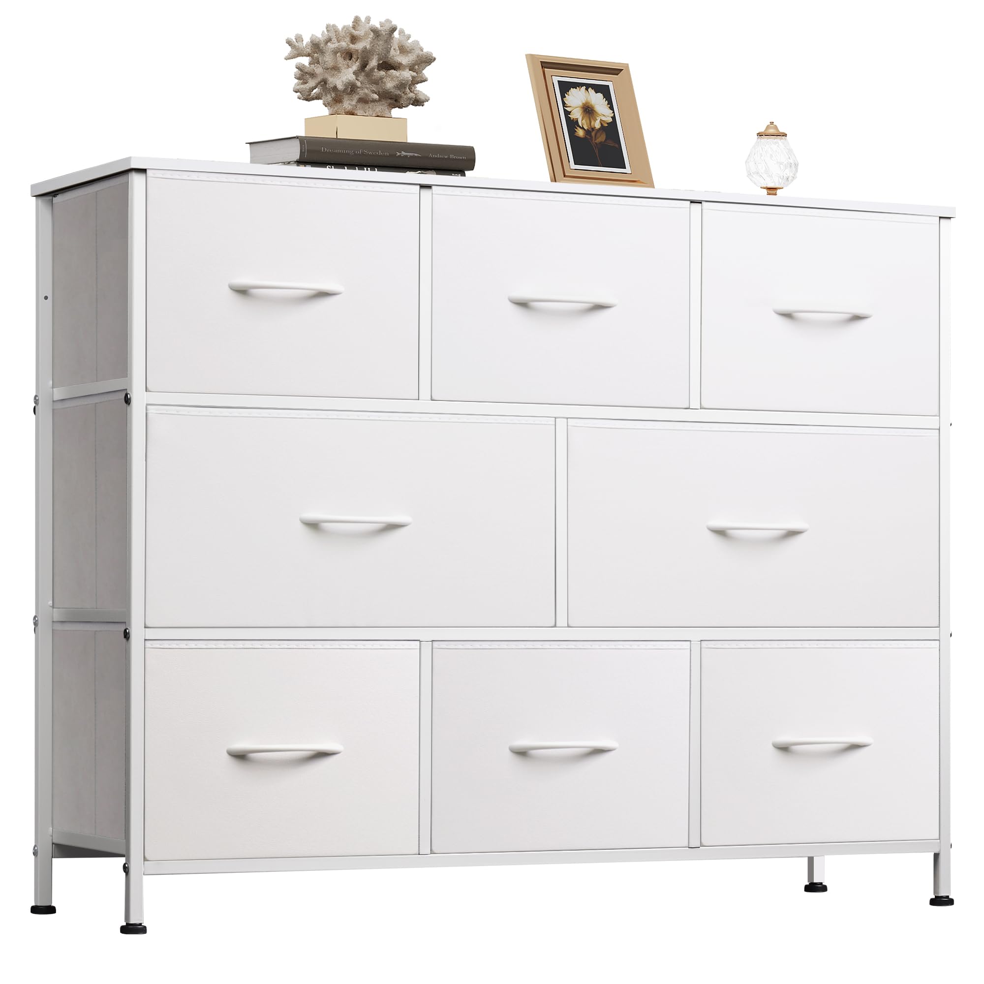WLIVE 8 Drawer Dresser for Bedroom, Fabric White Dresser with Large Storage Drawer Unit for Entryway, Chest of Drawers for Living Room