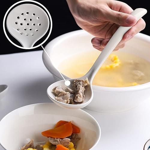 Miniatura 6 de Ceramics - Juego de 2 cucharones de sopa grandes con cucharas ranuradas, cucharones de cocina, cucharas coladoras de ollas calientes para cocinar,