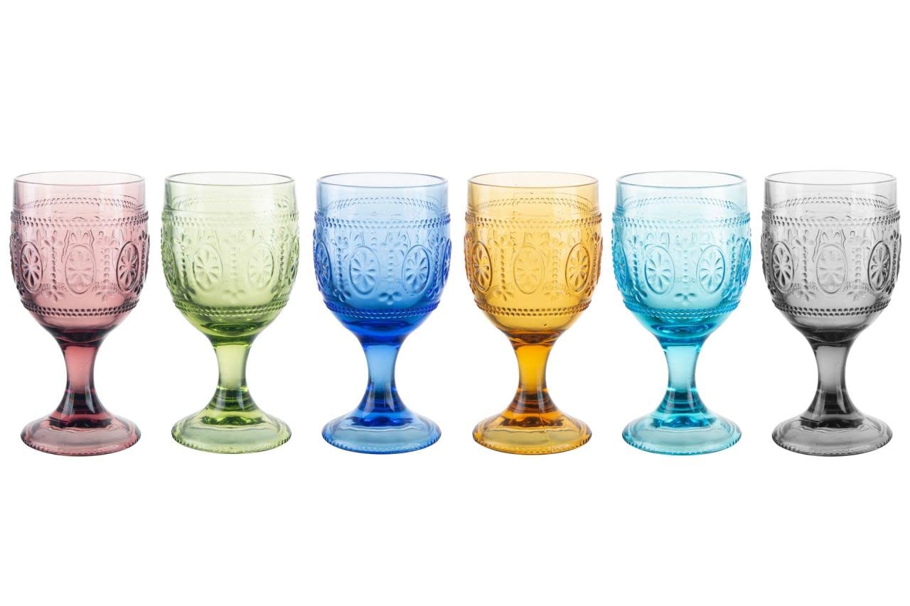 SWEET HOME Juego de 6 copas de vino de cristal colores surtidos 37 cl Barroco, cód. BC02407LU 17,5 h diámetro 8,3 by Varotto & Co.